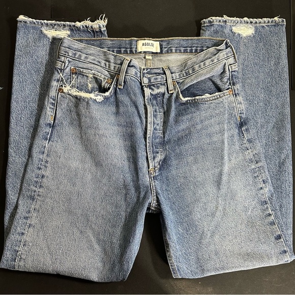Agolde 90's Mid Rise Straight Button Fly Distressed Medium Wash Size 27 - Picture 1 of 11
